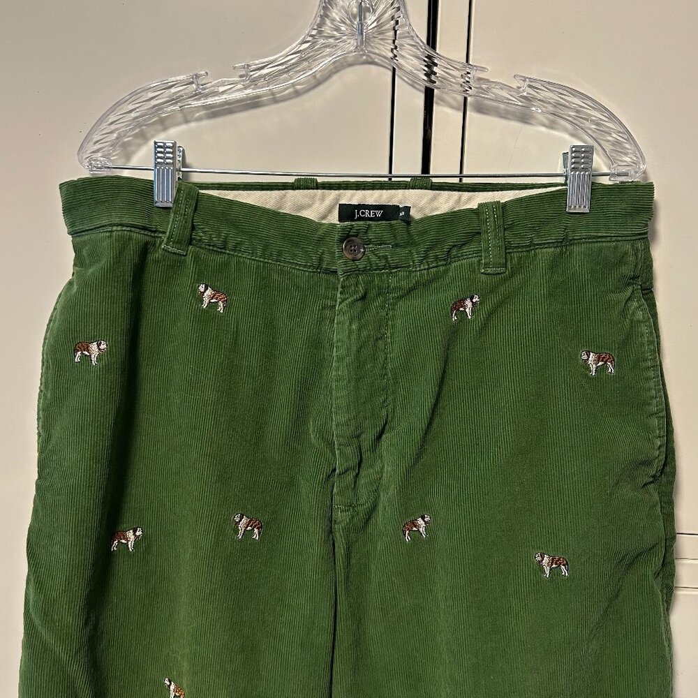 J. Crew vintage 2004 EMBROIDERED Saint Bernard Dog Green Corduroy